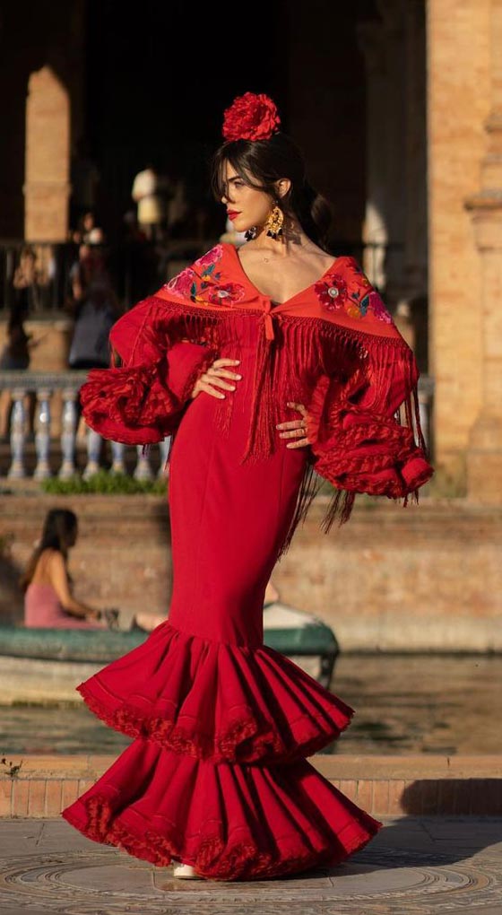 Falda de Flamenca / Sevillana para Mujer con Volantes y Lunares Naranja y  Negro